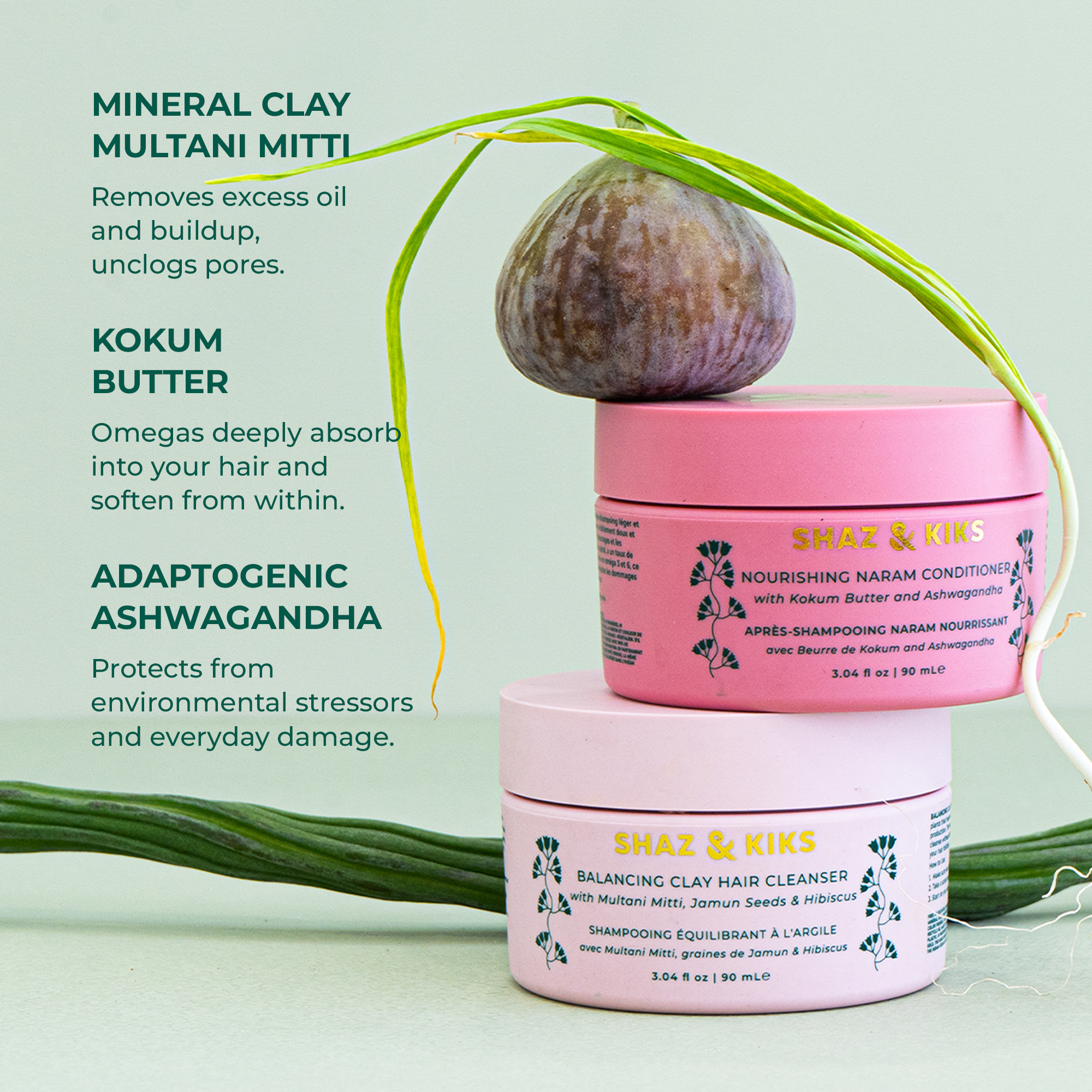 Detoxifying Clay Shampoo and Adaptogenic Conditioner | SHAZ & KIKS Detoxifying Clay Shampoo and Adaptogenic Conditioner | SHAZ & KIKS